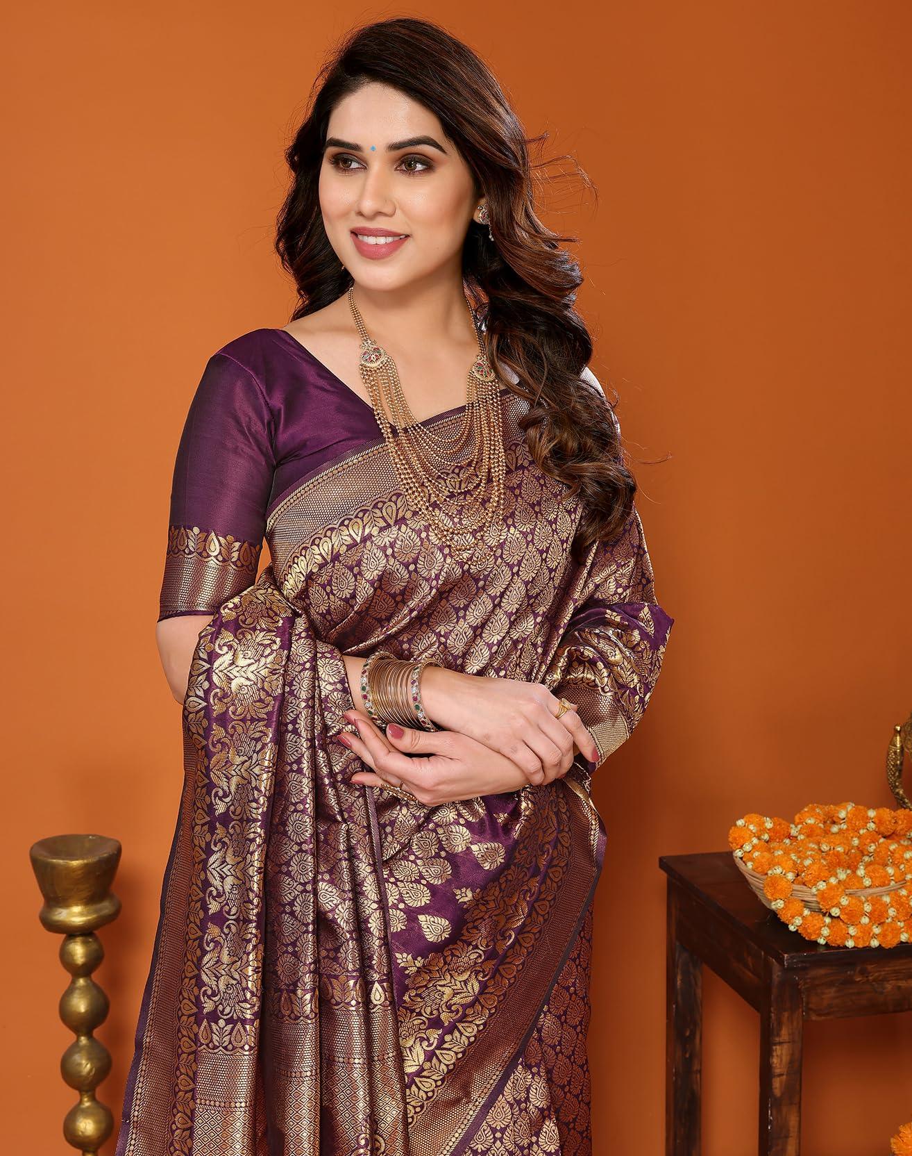 Yashika Present Banarasi Kanjivaram Silk Saree For Fashionable Women||Purple Coloured Silk Kanjivaram Saree|| AZ-YS-P1-MALIYA PURPLE New - GenZlyf