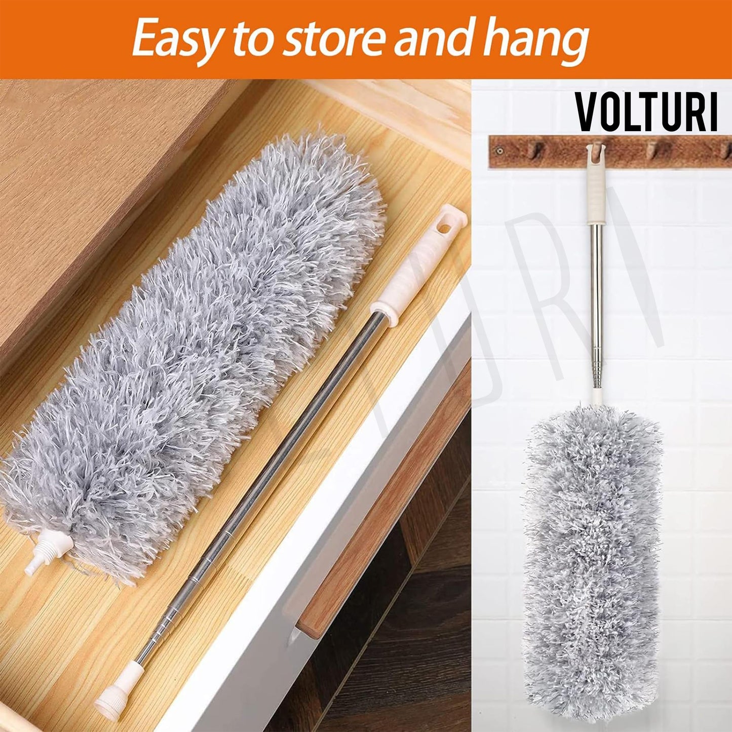 VOLTURI Microfiber Feather Duster Bendable & Extendable Fan Cleaning Duster with 100 inches Expandable Pole Handle Washable Duster for High Ceiling Fans,Window Blinds, Furniture (Standard) - GenZlyf