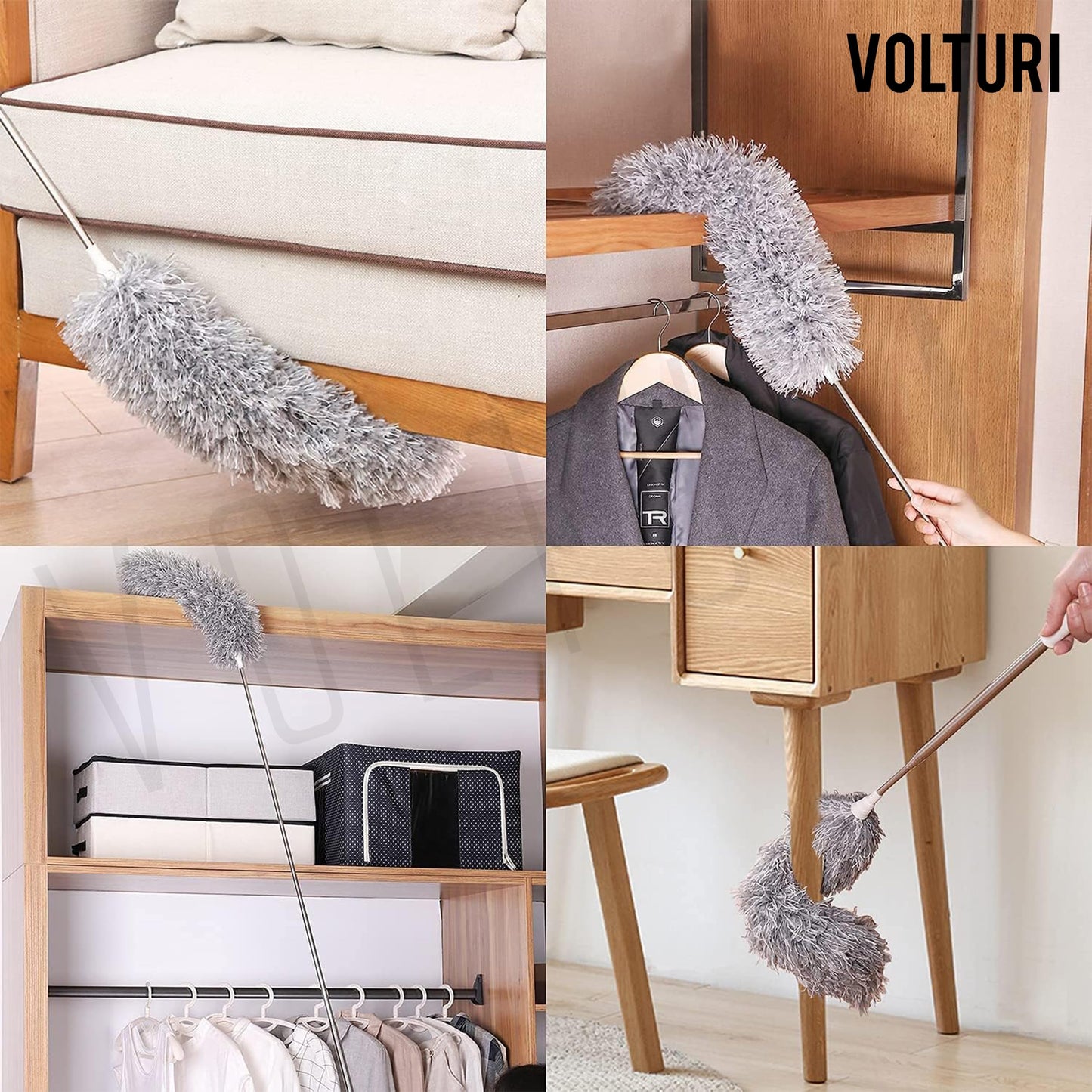 VOLTURI Microfiber Feather Duster Bendable & Extendable Fan Cleaning Duster with 100 inches Expandable Pole Handle Washable Duster for High Ceiling Fans,Window Blinds, Furniture (Standard) - GenZlyf