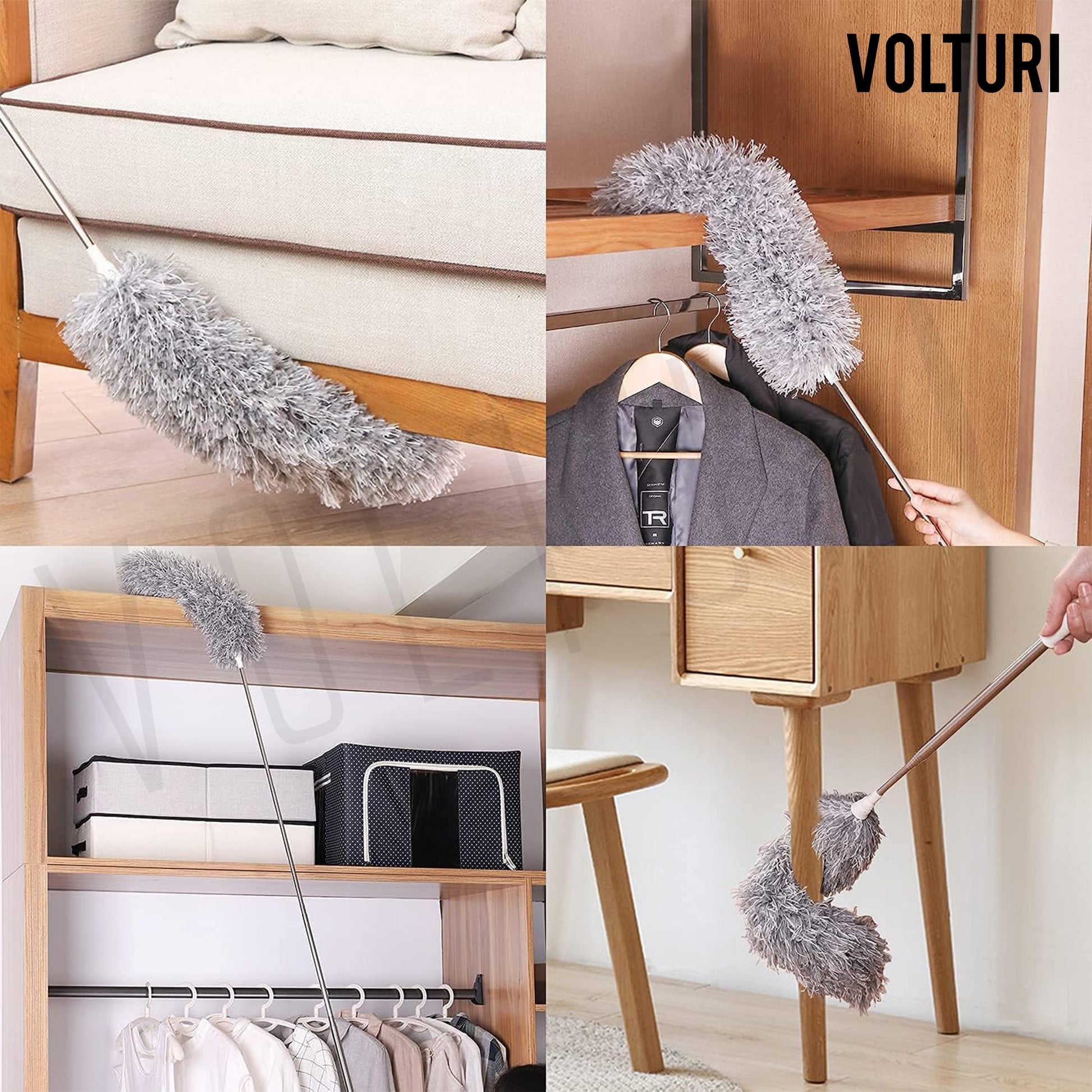 VOLTURI Microfiber Feather Duster Bendable & Extendable Fan Cleaning Duster with 100 inches Expandable Pole Handle Washable Duster for High Ceiling Fans,Window Blinds, Furniture (Standard) - GenZlyf