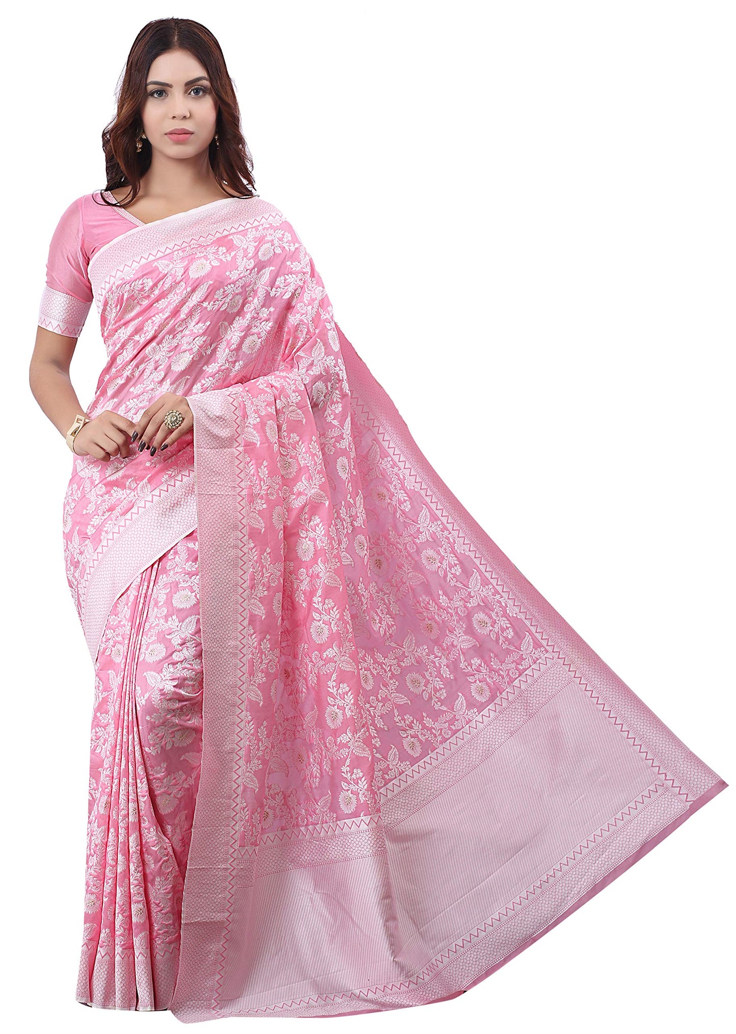 Glory Sarees Women's Banarasi Artificial Silk Saree With Blouse Piece (kara124-pink_Pink) - GenZlyf
