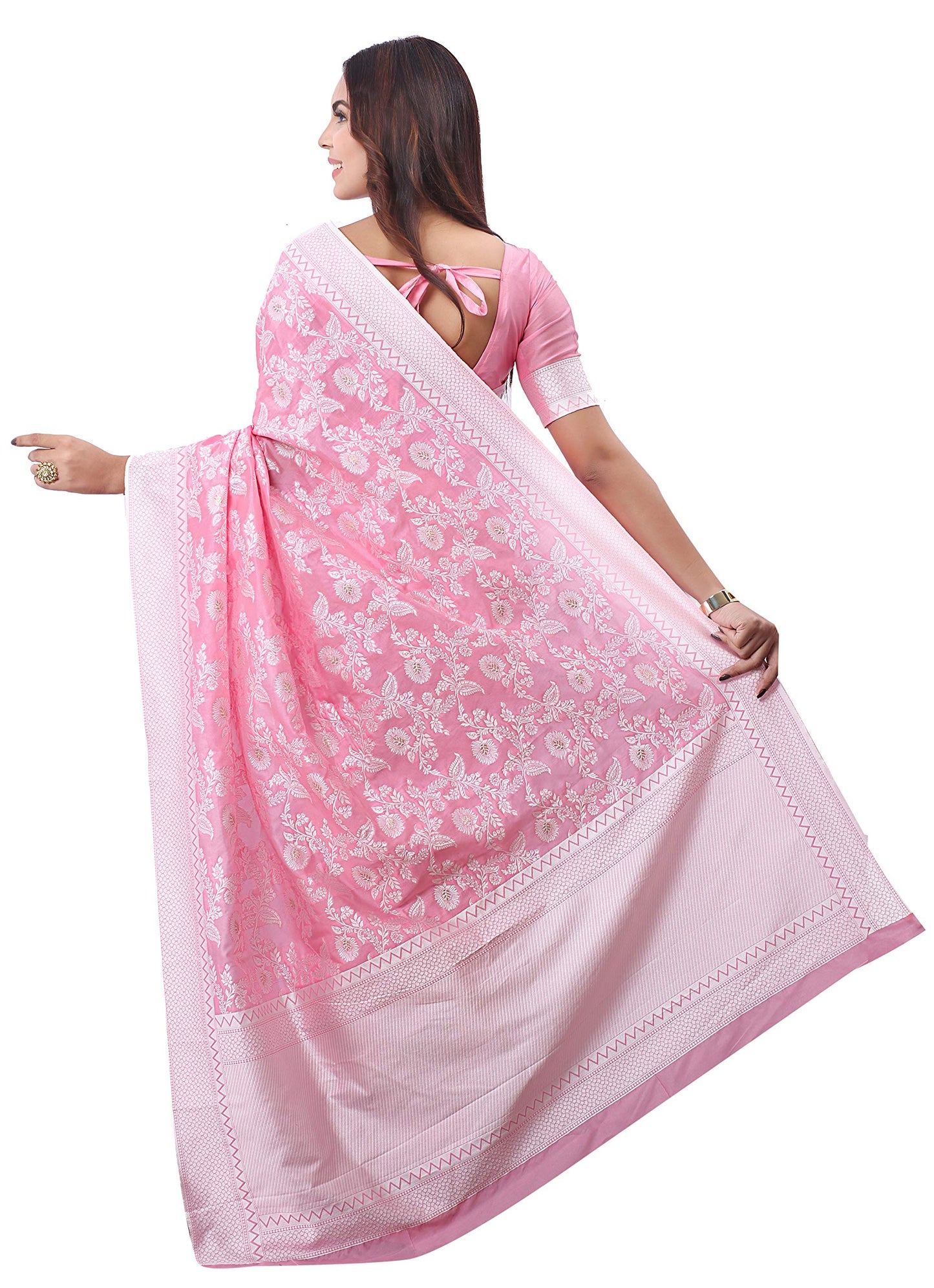 Glory Sarees Women's Banarasi Artificial Silk Saree With Blouse Piece (kara124-pink_Pink) - GenZlyf