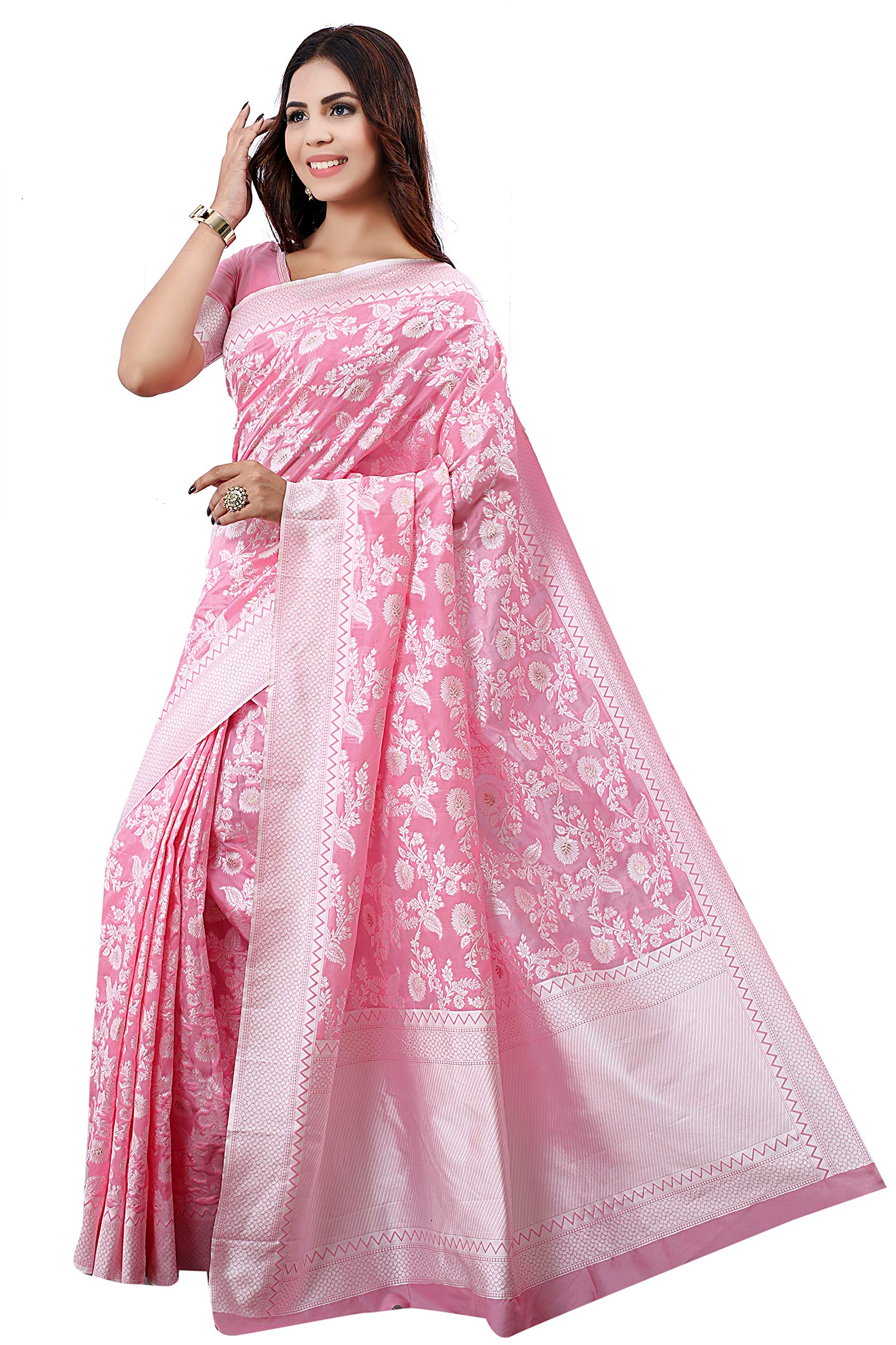 Glory Sarees Women's Banarasi Artificial Silk Saree With Blouse Piece (kara124-pink_Pink) - GenZlyf