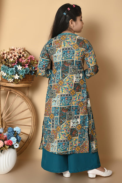 SPAMitude - Girls Self Designed Premium Cotton Blend Top Pant Jacket | 3pcs Party Dress for Girls I V Neck Stylish Sleeve Design Dress for Birthday Girl (Green, 11-12 Years) - GenZlyf