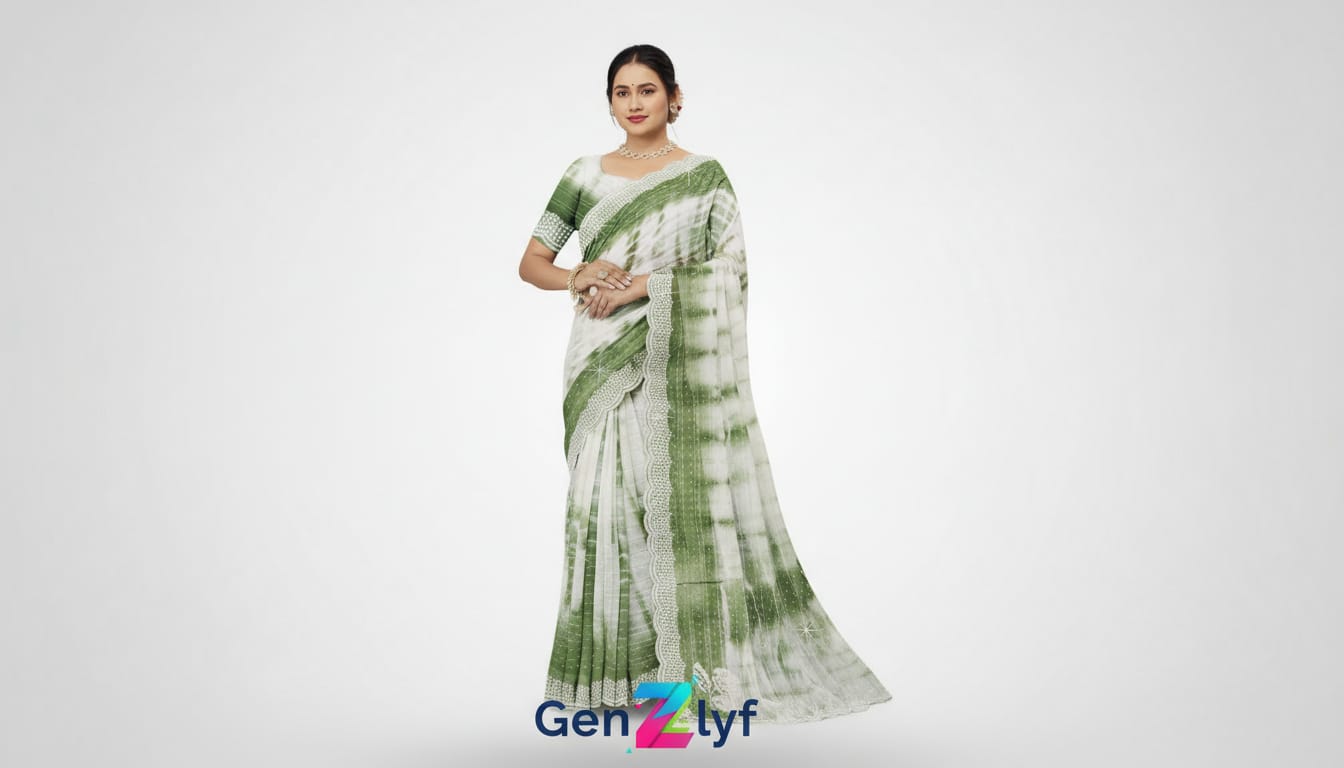 Water Drop Print Saree – Lightweight Cotton & Chiffon for Women - Genzlyf