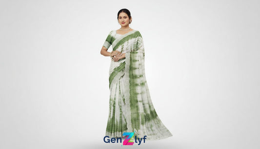 Water Drop Print Saree – Lightweight Cotton & Chiffon for Women - Genzlyf